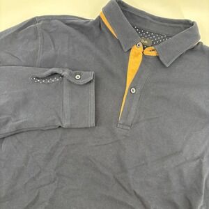 Massimo Dutti Polo Shirt Mens L Navy Blue Elbow Patch Long Sleeve Contrast Trim‎